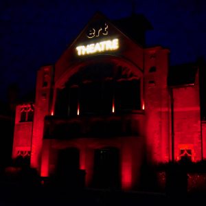 Image of East Riding Theatre's building Lit In Red