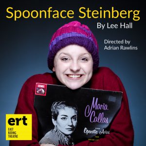 Promotional image for Spoonface Steinberg featuring Spoonface holding a vinyl record by Maria Callas.