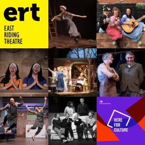 A collage of images from past East Riding Theatre performances with the Here For Culture and ERT logo