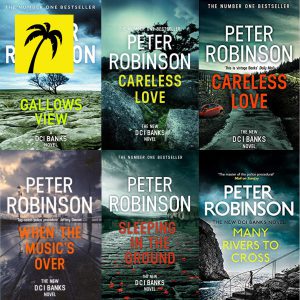 An image of Peter Robinson's different books cover from he DCI Banks series.